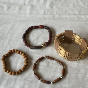 Lot Stretchy Wood Bead Bracelets